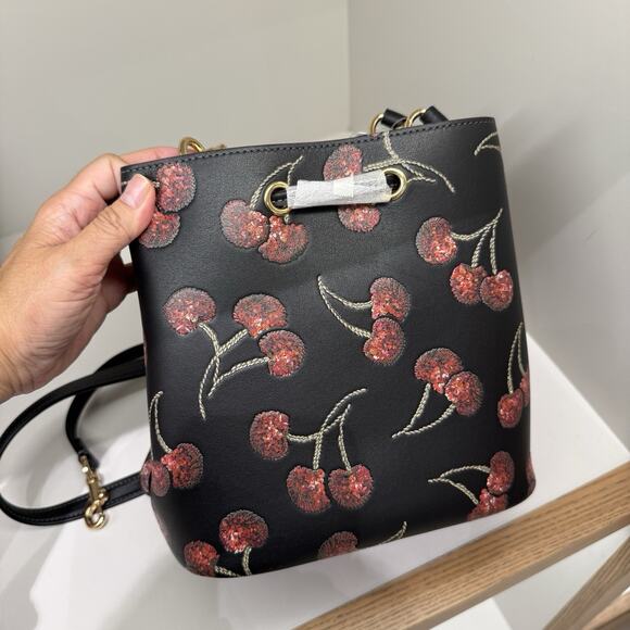 Coach Rowan Bucket Bag With Cherry Print CCZ17 Black - Picture 9 of 15